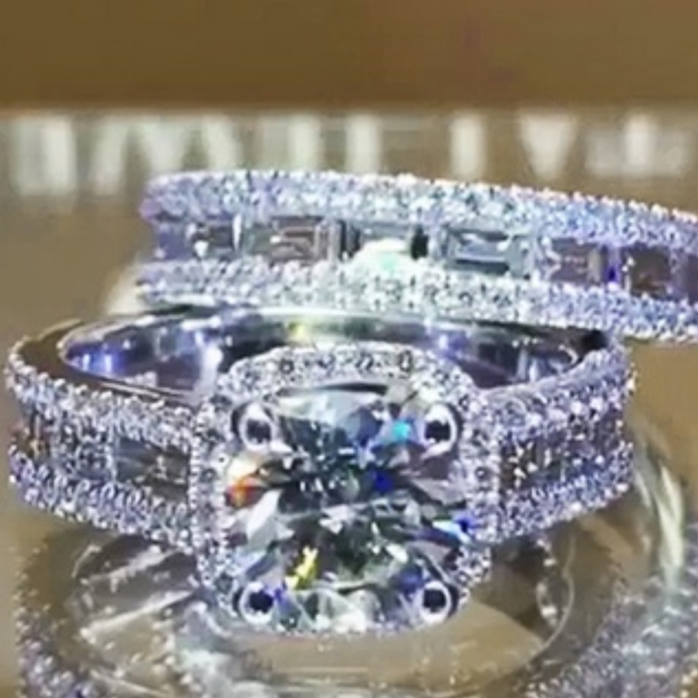 925 S/S Two Pieces Inlaid zircon ring Sz 7 NWT